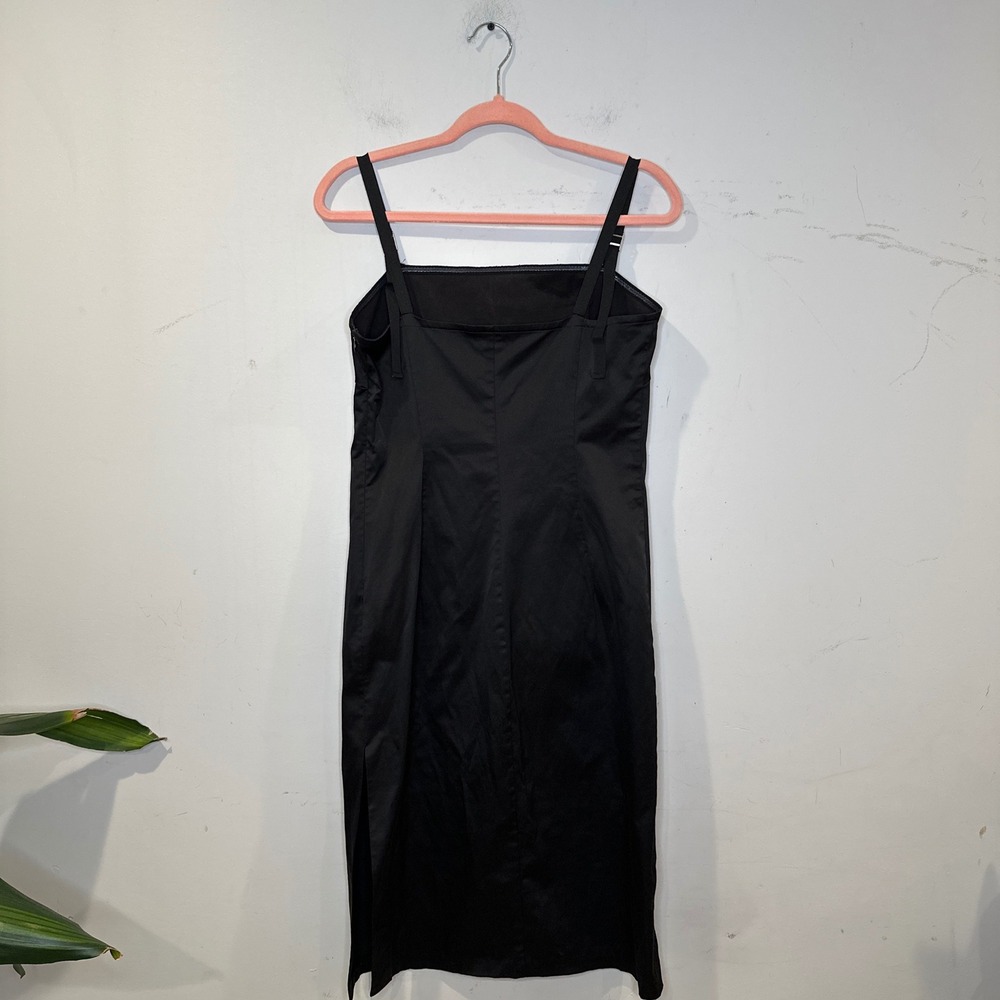 Minimalist Sisley Black Square Neck Midi Dress Adjustable Straps Side Slit LARGE